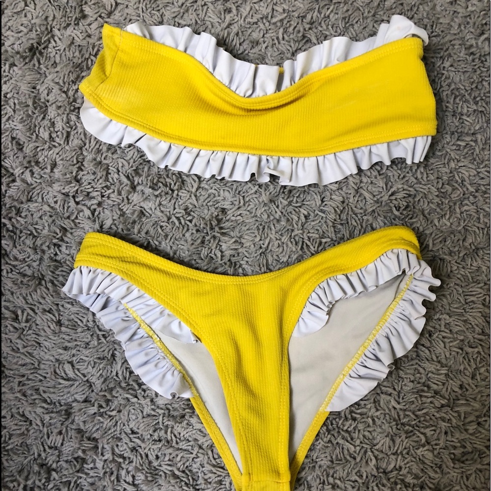 Yellow and White Ruffle Bikini Set
